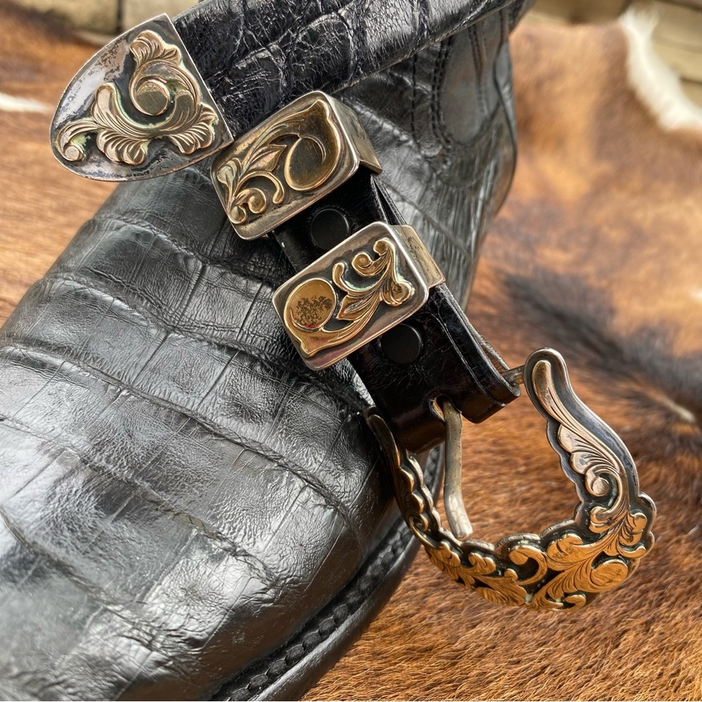 James Reid Santa Fe 4-Piece Sterling Silver& 14K Gold Ranger Buckle Alligator 32 - Picture 2 of 13
